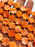 Spiny Oyster Flower Carving Beads • 12x12 mm Size • 40 cm length • AAA Quality • Natural Spiny Oyster Orange Color • Origin Mexico