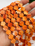 Spiny Oyster Flower Carving Beads • 12x12 mm Size • 40 cm length • AAA Quality • Natural Spiny Oyster Orange Color • Origin Mexico
