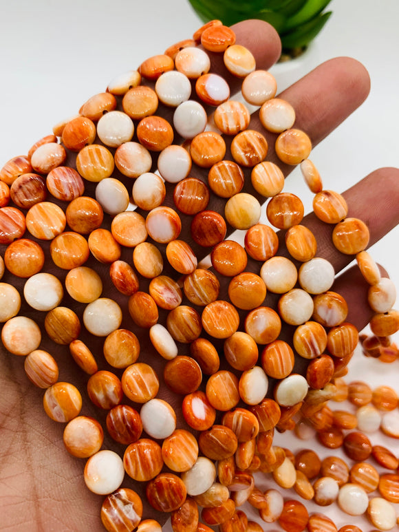 Spiny Oyster Coin Beads • 8 mm Size • 40 cm length • AAA Quality • Natural Spiny Oyster Orange Color • Origin Mexico