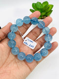 Aquamarine Bracelet • 15 mm Size • Code B1 • AAA Quality • Weight 69.8 gm • 7.5 Inch Length • Stretch Bracelet • Aquamarine Round Bracelet