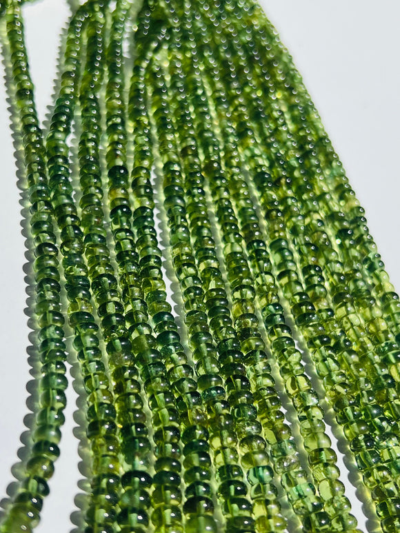 Green Apatite Roundel Beads, 4mm size, 16 Inch Length- AAA Quality- Apatite Roundel Beads