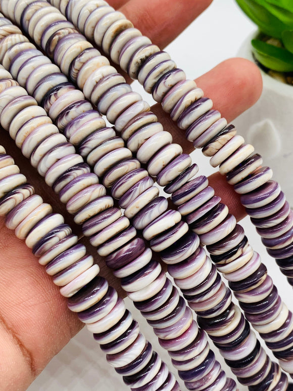 Wampum Quahog Shell Roundel Beads • 12 mm Size • 40 cm length • AAA Quality • Natural Wampum Shell • Purple Color • Origin East Coast USA