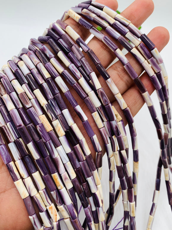 Wampum Quahog Shell Tube Beads • 4x14 mm Size • 40 cm length • AAA Quality • Natural Wampum Shell • Purple Color • Origin East Coast USA