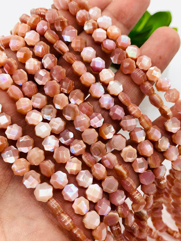 Pink Mother of Pearl Shell Flower Beads • 6 mm Size • 40 cm length • AAA Quality • Natural Pink Mother of Pearl Faceted Flower