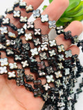 Black Mother of Pearl Flower Carving Beads • 8 mm Size • 40 cm length • AAA Quality • Natural Black Mother of Pearl