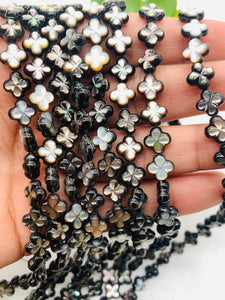 Black Mother of Pearl Flower Carving Beads • 8 mm Size • 40 cm length • AAA Quality • Natural Black Mother of Pearl