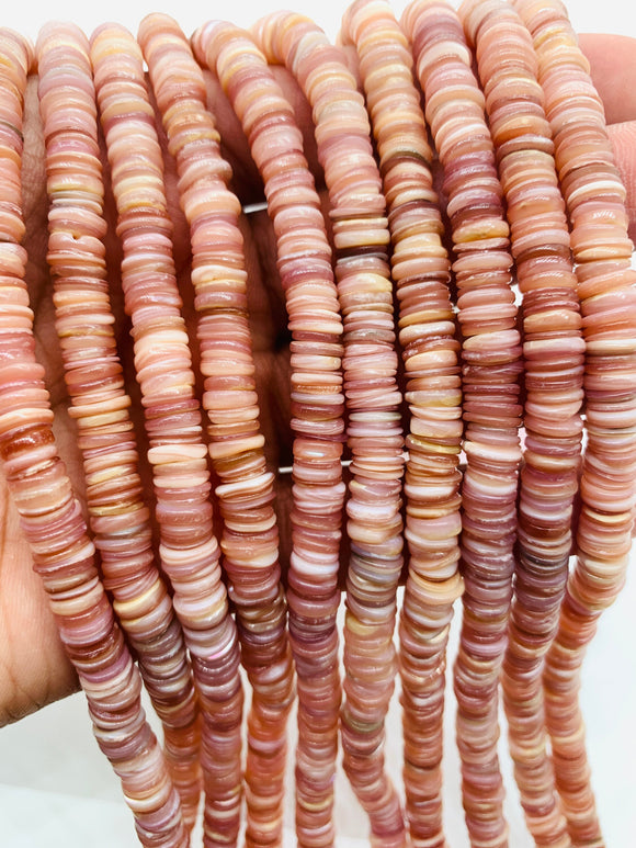 Pink Mother of Pearl Shell Roundel Beads • 6 mm Size • 40 cm length • AAA Quality • Natural Pink Mother of Pearl Rondelle