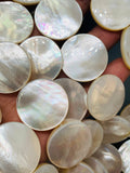 White Mother of Pearl Coin Beads • 25 mm Size • 40 cm length • AAA Quality • Natural White Mother of Pearl