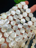 White Mother of Pearl Coin Beads • 12 mm Size • 40 cm length • AAA Quality • Natural White Mother of Pearl