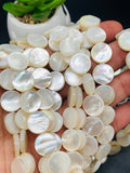 White Mother of Pearl Coin Beads • 12 mm Size • 40 cm length • AAA Quality • Natural White Mother of Pearl