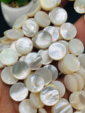 White Mother of Pearl Coin Beads • 12 mm Size • 40 cm length • AAA Quality • Natural White Mother of Pearl