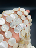 White Mother of Pearl coin Beads • 16 mm Size • 40 cm length • AAA Quality • Natural White Mother of Pearl