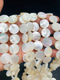 White Mother of Pearl coin Beads • 16 mm Size • 40 cm length • AAA Quality • Natural White Mother of Pearl