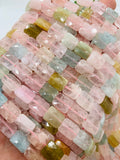 Morganite Rectangle Faceted Beads • 8x12 mm Size • Length 40 cm • Morganite Rectangle Beads • Multi Color Morganite Beads