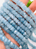 Aquamarine faceted Roundel • 9 mm Size • AAA grade • Length 40 cm • Top quality roundel • Blue Aquamarine Beads