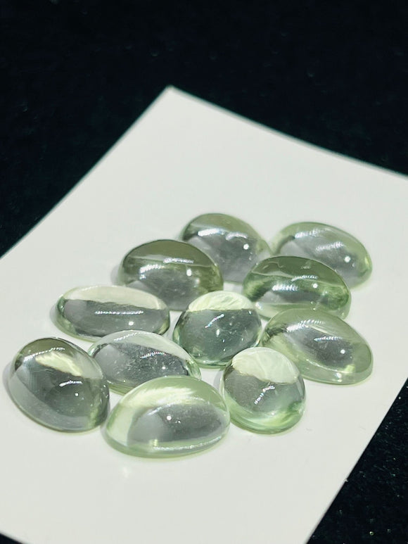 10X14MM Prasiolite Oval Cabs - Pack of 4 Pcs - AAA Quality - Natural  color -  Natural Prasiolite Stone- Green Amethyst loose stone