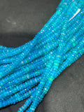 Ethiopian Blue Opal 4MM faceted Roundel Beads, 16 Inch Strand, AAA Quality,- Ethiopian opal Roundel, Dyed Ethiopian Opal .