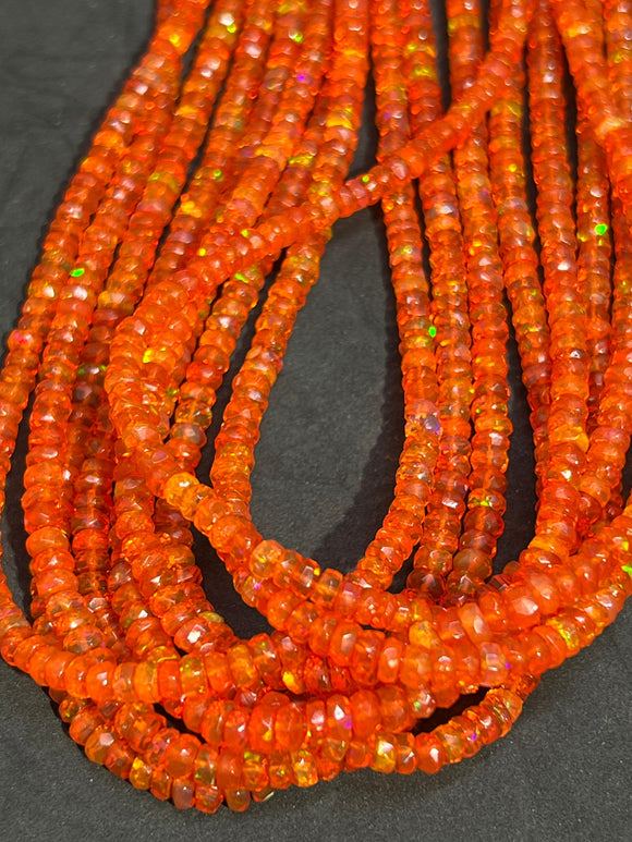 Ethiopian Opal orange coating 4MM faceted Roundel Beads, 16 Inch Strand, AAA Quality,- Ethiopian opal Roundel, Dyed Ethiopian Opal .