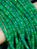 Ethiopian Opal green coating 4MM faceted Roundel Beads, 16 Inch Strand, AAA Quality,- Ethiopian opal Roundel, Dyed Ethiopian Opal .