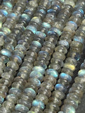 6MM Labradorite Roundel Shape, Top Quality Roundel , Length 14" . Blue fire Labradorite Beads