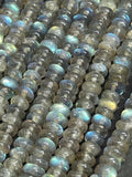 5MM Labradorite Roundel Shape, Top Quality Roundel , Length 14" . Blue fire Labradorite Beads