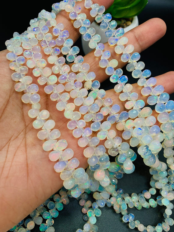 Ethiopian Opal Faceted Drops Beads • Code # E2  • 6x4 to 10x6 mm Size • Length 16 Inch •  100% Natural Ethiopian Opal Briolettes