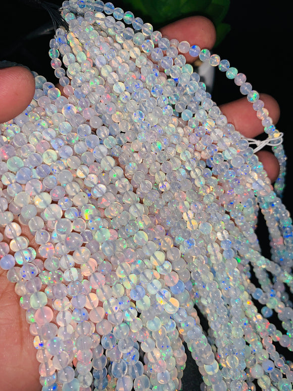 Ethiopian Opal Round Beads • Code # E4 • 3 to 6 mm  Size • Length 16 Inch •  100% Natural Ethiopian Opal Briolettes