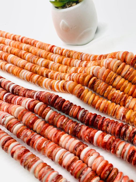 Spiny Oyster Shell Roundel Beads • 12 mm Size • 40 cm length • AAA Quality • Natural Spiny Oyster Dark Orange/Red Color • Origin Mexico