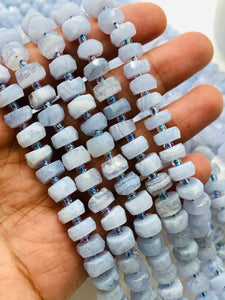 Blue Lace Agate Faceted Roundel Beads • 8-9 mm Size • 40 Cm Strand • Good Quality • 100% Natural Blue Lace Agate Beads