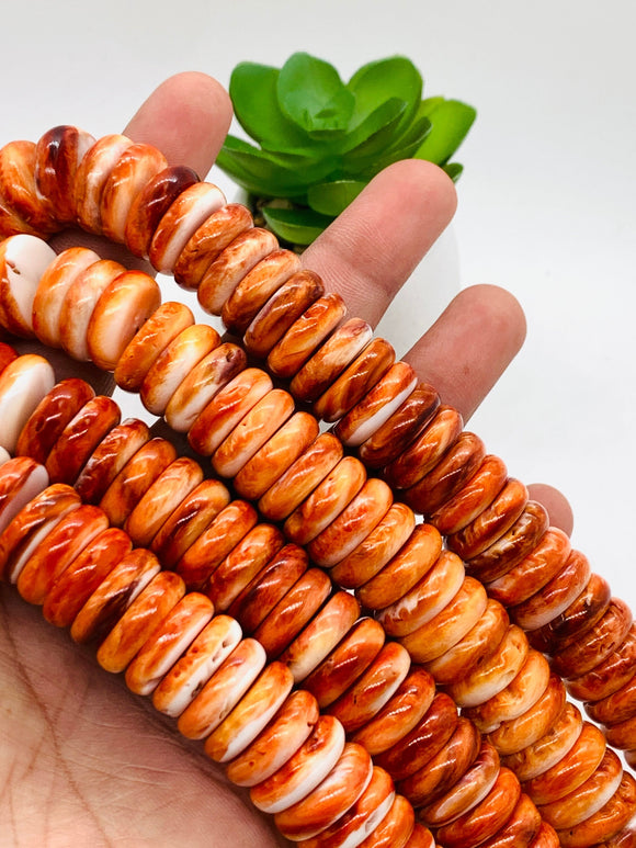 Spiny Oyster Roundel Beads • 16 mm Size • 40 cm length • AAA Quality • Natural Spiny Oyster Dark Orange Color • Origin Mexico