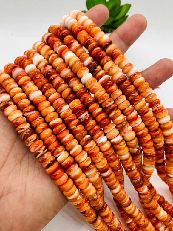 Spiny Oyster Roundel Beads • 8 mm Size • 40 cm length • AAA Quality • Natural Spiny Oyster Orange Color • Origin Mexico