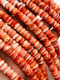 Spiny Oyster Roundel Beads • 8 mm Size • 40 cm length • AAA Quality • Natural Spiny Oyster Dark Orange Color • Origin Mexico