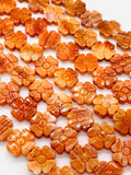 Spiny Oyster Flower Carving Beads • 12x12 mm Size • 40 cm length • AAA Quality • Natural Spiny Oyster Orange Color • Origin Mexico