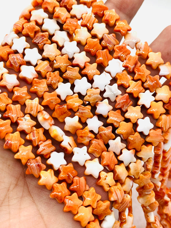 Spiny Oyster Star Beads • 8 mm Size • 40 cm length • AAA Quality • Natural Spiny Oyster Orange Color • Origin Mexico