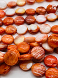 Spiny Oyster Coins Beads • 10 mm Size • 40 cm length • AAA Quality • Natural Spiny Oyster Dark Orange Color • Origin Mexico