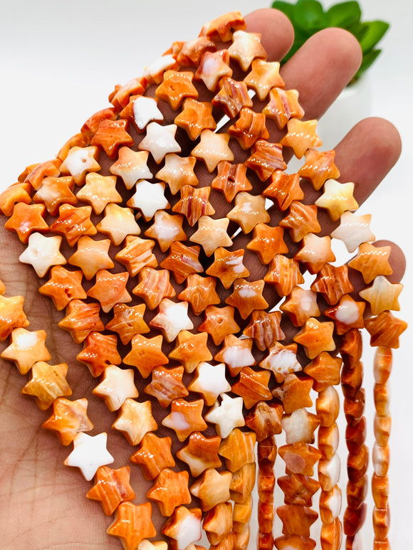 Spiny Oyster Star Beads • 10 mm Size • 40 cm length • AAA Quality • Natural Spiny Oyster Orange Color • Origin Mexico