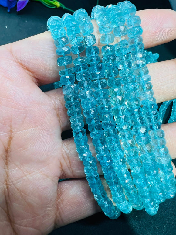 Apatite Faceted 4-5MM Roundel,AAA Quality Faceted, Graduated size- length 14 Inch , natural Apatite Beads