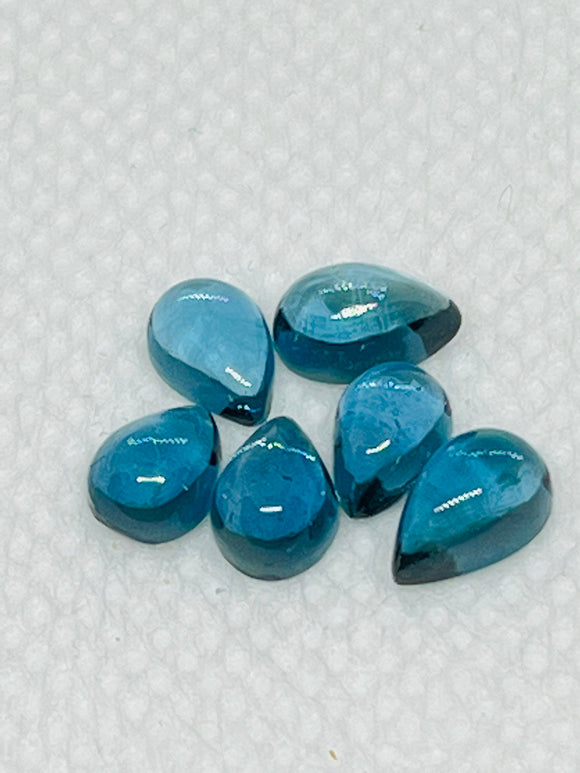 London Blue Topaz 6X8 MM Smooth Pear Cabs, natural gemstone cabochon , Pack of 1 pc