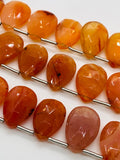 Carnelian Faceted Pear Beads • 13x18-19 mm Size • Length 8 Inch • Natural Carnalian Briolette • Total 14 beads