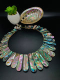 Abalone Shell Necklace Long Strip -25x15 - 56x18 mm Size -Hand Braided Beads Pendant Necklace- Large Size Graduated Trapezoid Beads Necklace