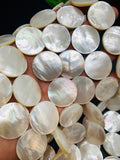 White Mother of Pearl Coin Beads • 25 mm Size • 40 cm length • AAA Quality • Natural White Mother of Pearl