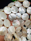 White Mother of Pearl Coin Beads • 25  mm Size • 40 cm length • AAA Quality • Natural White Mother of Pearl