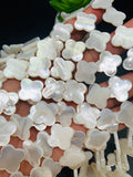 White MOP Cross Flower Beads • 18x18 mm Size • 40 cm length • AAA Quality • Natural White Mother of Pearl