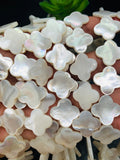 White MOP Cross Flower Beads • 18x18 mm Size • 40 cm length • AAA Quality • Natural White Mother of Pearl