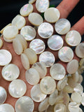 White Mother of Pearl coin Beads • 16 mm Size • 40 cm length • AAA Quality • Natural White Mother of Pearl