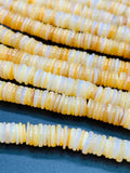 White & Yellow Mother of Pearl Roundel Beads • 7 mm Size • 40 cm length • AAA Quality • Natural White Yellow Mother of Pearl