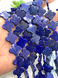 Lapis Flower Beads • 18 mm Size •  Dark Blue Fine Quality 100% Natural Lapis Beads • Length 16 Inch • Natural Lapis without dye