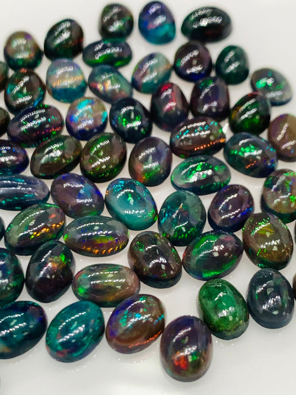 Black Opal Cabochon • 5x7 mm Size • pack of 4 Pcs • Code B5- AAA Quality • Natural Opal Dark Green Treated Color • Ethiopian Opal  Cabochon