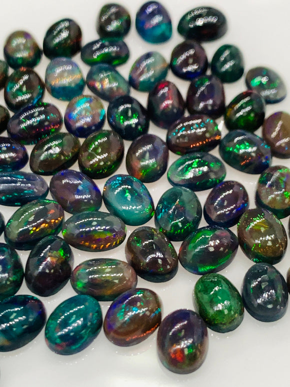 Black Opal Cabochon • 5x7 mm Size • pack of 4 Pcs • Code B5- AAA Quality • Natural Opal Dark Green Treated Color • Ethiopian Opal Cabochon