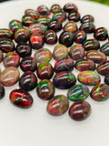 Black Opal Cabochon • 6x8 mm Size • pack of 2 Pcs • Code B8 - AAA Quality • Natural Opal Red Treated Color • Ethiopian Opal Cabochon